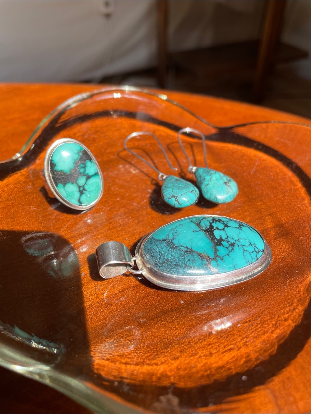 Artisan Turquoise Necklace and Earring Set - Blue-Green Turquoise - Picture 6 of 6